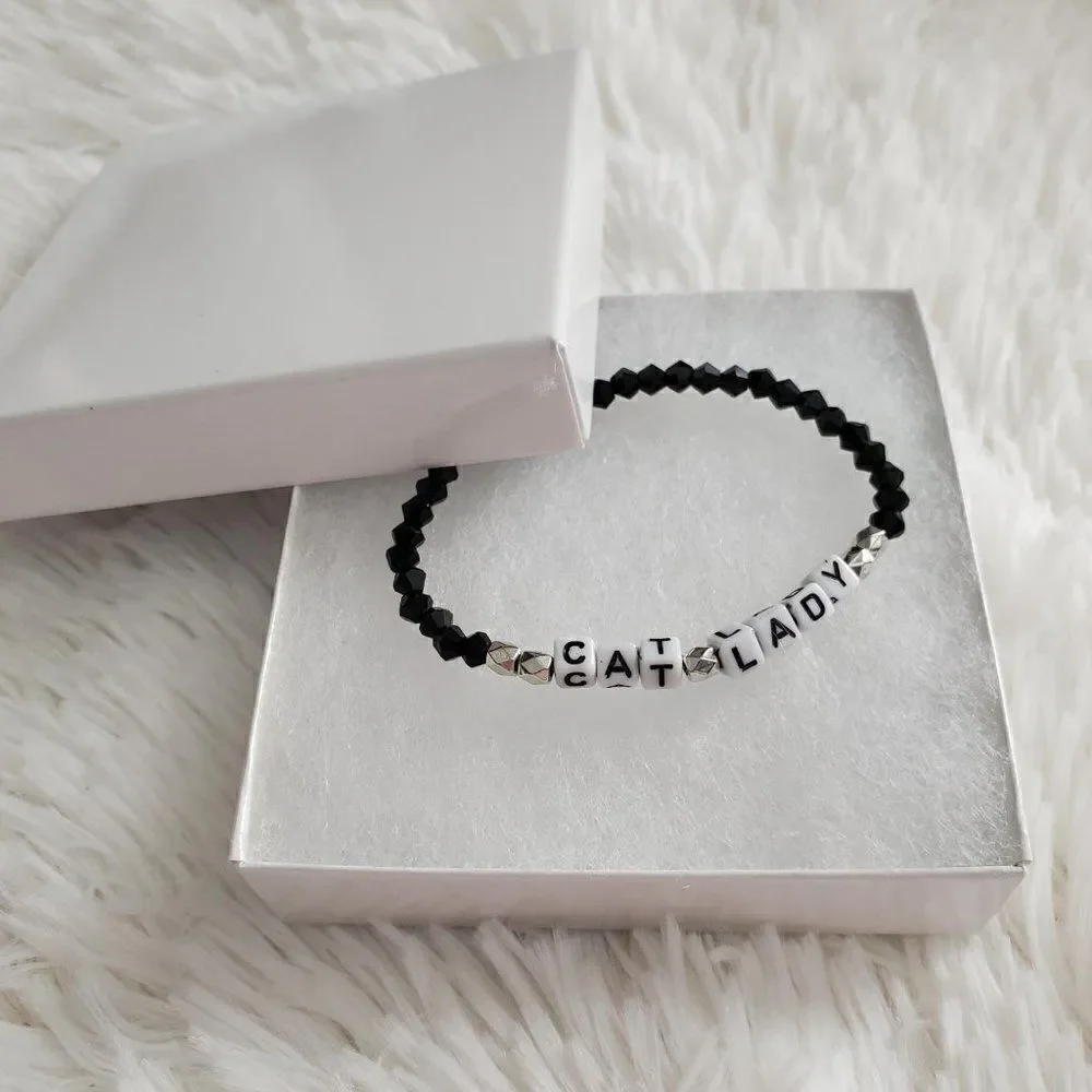 Cat Lady Jewelry, Beaded Stretch Bracelet, Gifts for Cat Ladies